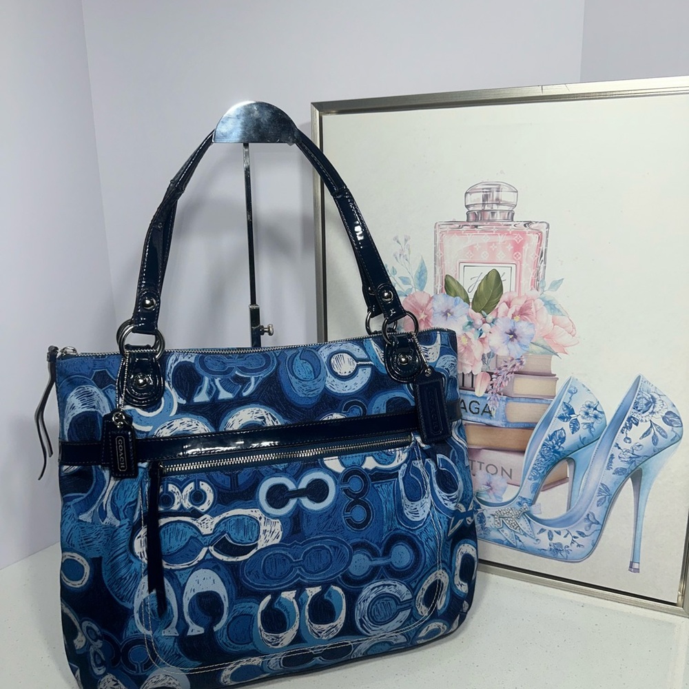 Coach Poppy Signature Pop C Denim Blue Appliqué Glam Tote